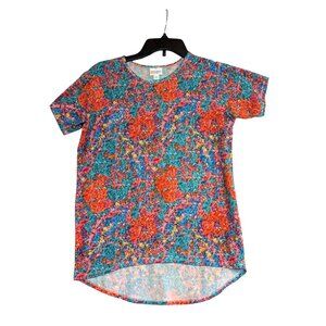 LulaRoe Girls Gracie Floral Print Tee Size 12 Bright & Colorful
